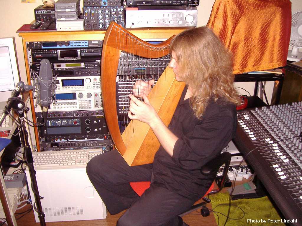 Robert Eklund in the In The Labyrinth Studio With Celtic Harp